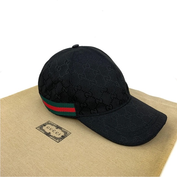 Authentic Gucci GG Monogram with Web Canvas Baseball Cap Hat Black Size M NWOT - Picture 4 of 11